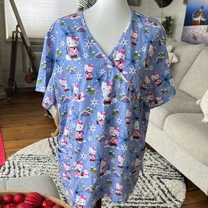 Hello Kitty Blue Short Sleeve Top nurse pet groomer size 2X